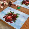 4pc Christmas Ball Printed Placemat Waterproof Anti Hot Holly Berry Pattern Placemat Holiday Decoration
