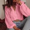 Spring New Loose Fashion Versatile Hollow Lace V-Neck One-Button Pleated Long Sleeve Shirt