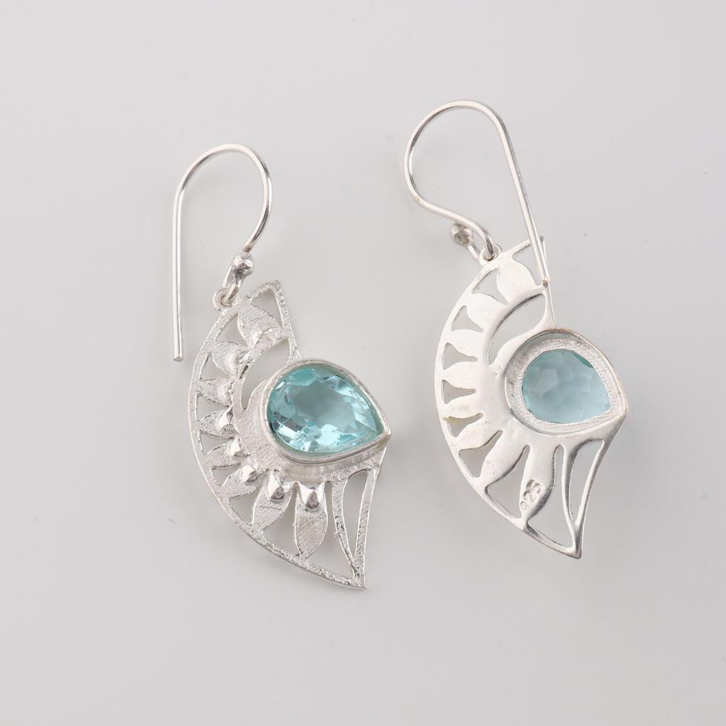 Natural Sky Blue Topaz Gemstone 925 Sterling Silver Jewelry Women Dangle Earring 1.5" CE-26-2