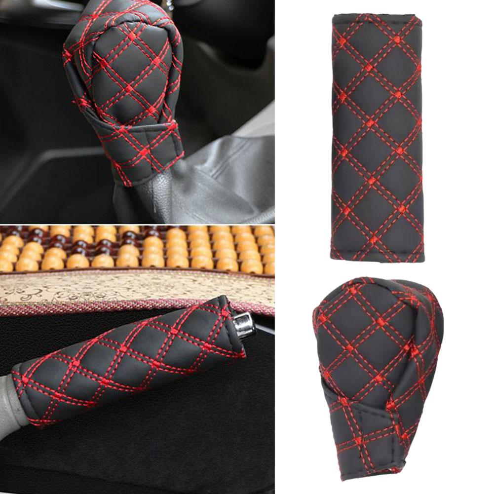 Non-Slip Car Shift Handle Cover Adjustable Wear-resistant Handbrake Protective Leather Shift Knob Cover for Car I9K8