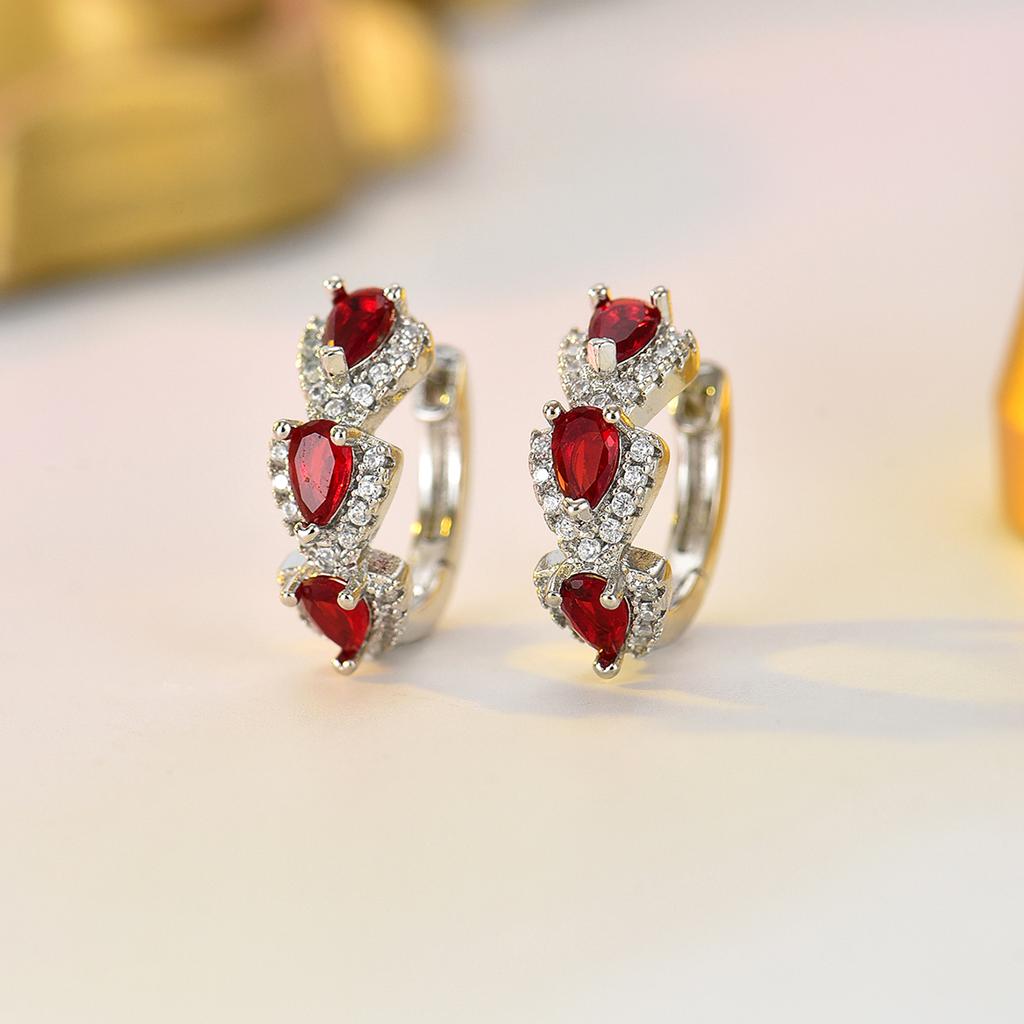 15mm Small Huggie Earrings with Pear Cut Cubic Zirconia Paved CZ Colored Stone Hoop Earrings Luxury Daily Wear Jewelry