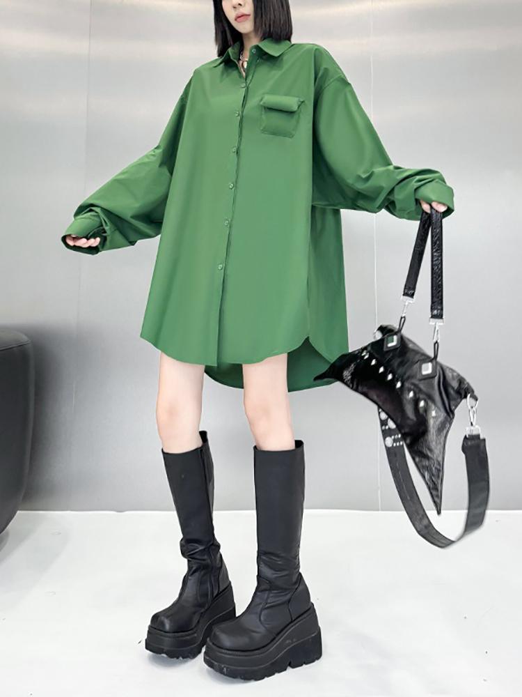 Xitao Einreihiges Umlegekragen-Hemd mit Tasche für Damen LJ1027