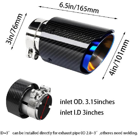 3-Inch Inlet 4-Inch Outlet Car Exhaust Tips Fit For 74-76 Mm OD Carbon Fiber Tailpipe Exhaust Pipe Tail Need Height>2.2Inch Widht>4.4 Inch