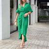 European & American Women's Fashion Print High Waist Short Sleeve Shirt Dress