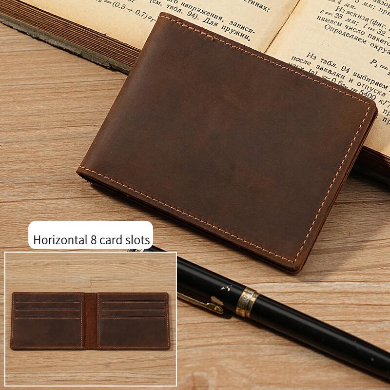 Retro Crazy Horse Leather Durable Credit Card Holder Men's Driving Document ID Card Cases Bank Card Leather Sheath Coffee Color