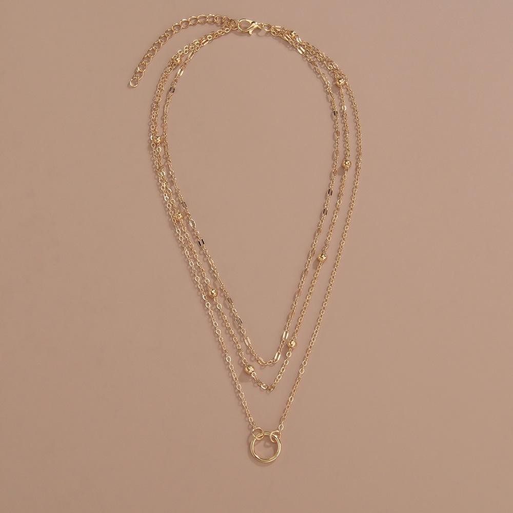 Personalized geometric ring multi-layer chain stacked women's necklace