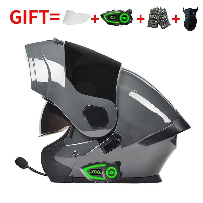 Bluetooth-Enabled Full Face Motorcycle Helmet With Dual Visors DOT 3C Certified All-Season Flip-Up Design Men Women