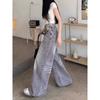 2026 High-Waisted Wide-Leg Distressed Slim Fit Denim Pants Women Retro Style Comfortable Stretch Jeans
