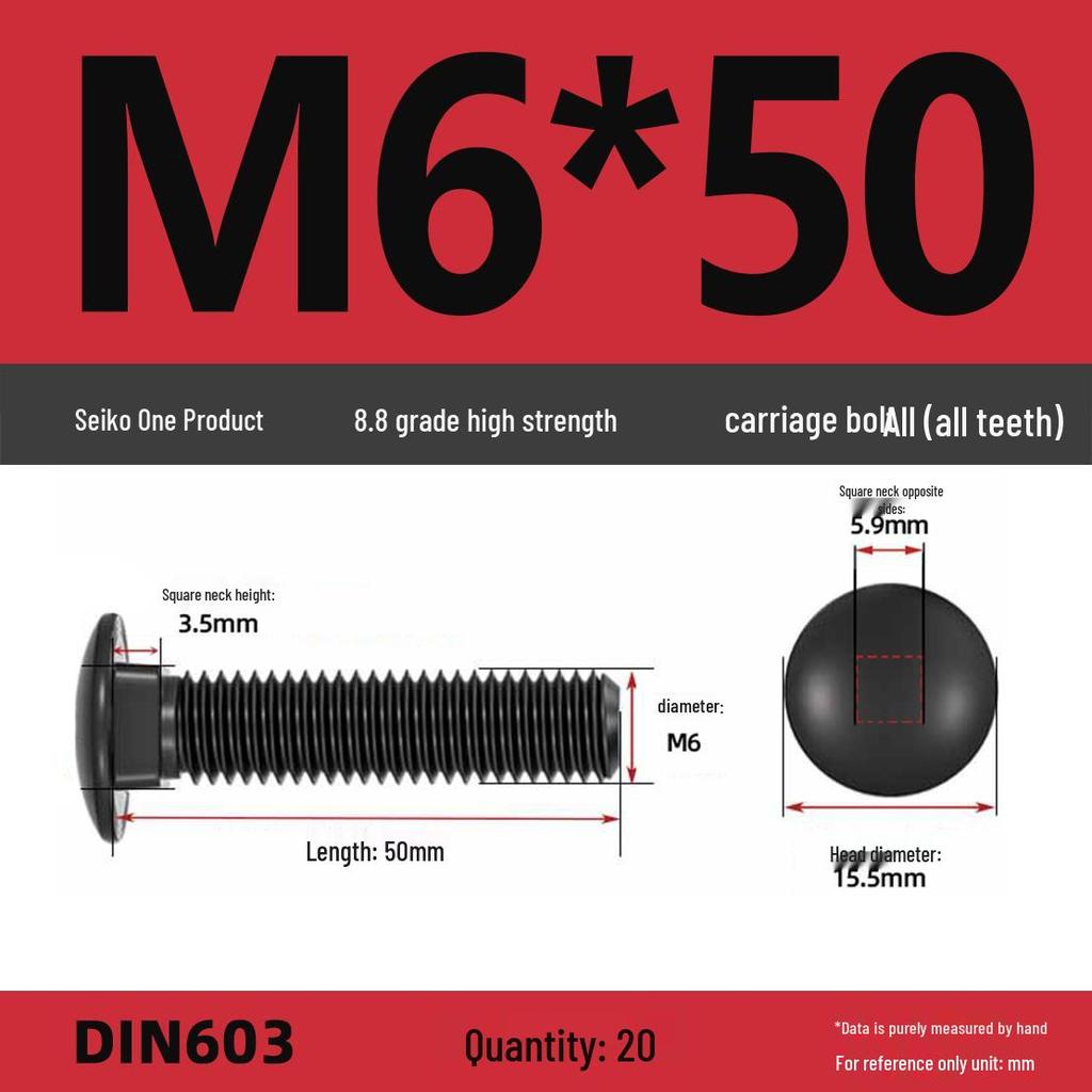 High-Strength Grade 8.8 Carriage Bolts: Round Head, Square Neck, M6-M16 Sizes for Shelf and Bridge Frames