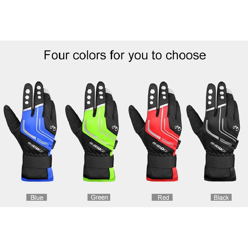 INBIKE Winter Cycling Gloves Full Finger Thermal Men's Bicycle Gloves Warm Cotton Waterproof Bike Gloves for Motorcycle Cycling