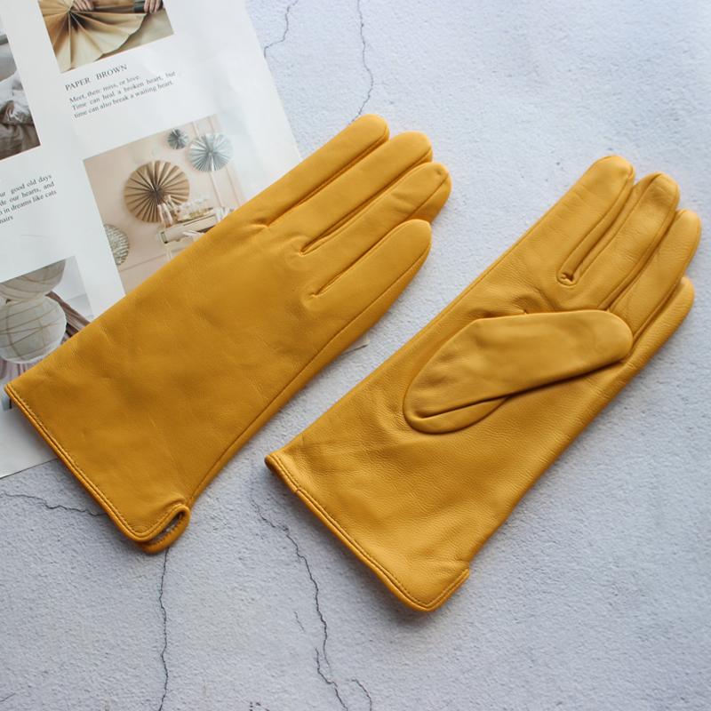 Ladies Sheepskin Gloves Classic Solid Color Versatile Leather Spring Knit Lining Cycling Driving Gloves Autumn