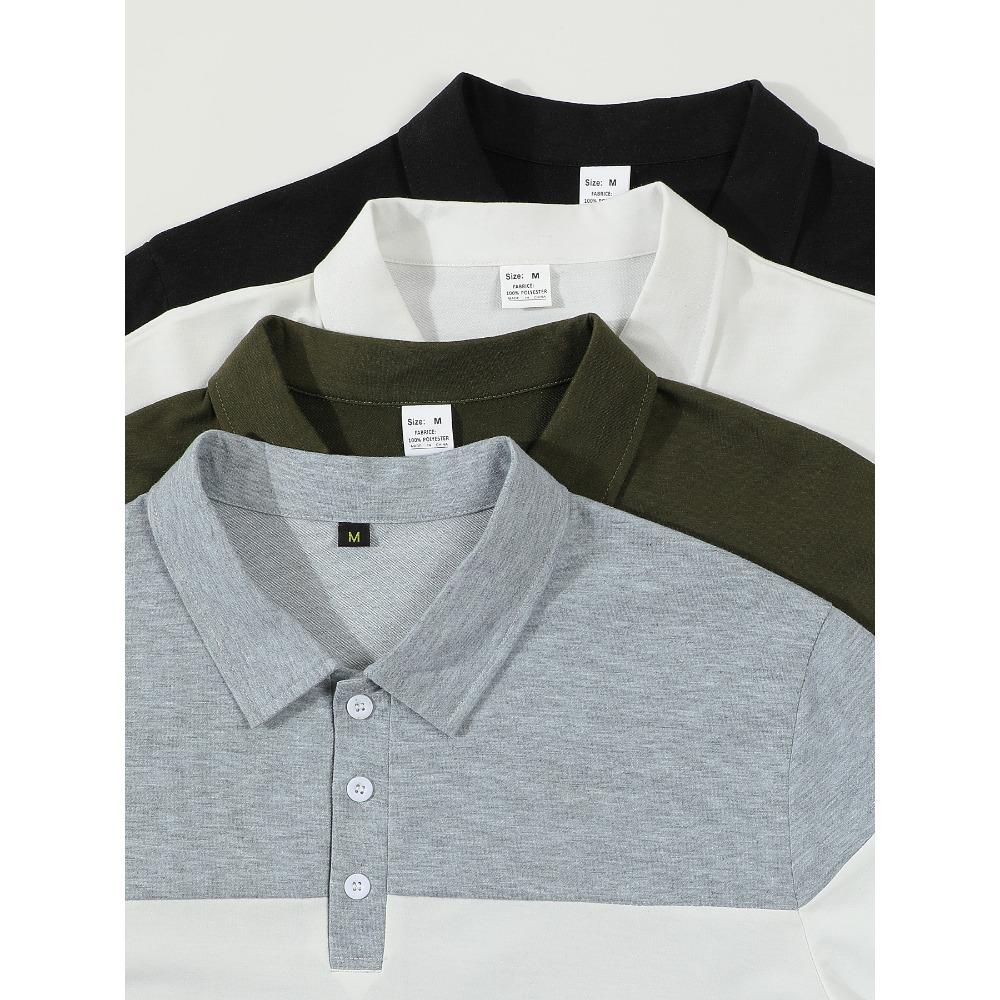 Herren Langarm Gestreiftes Revers Freizeit T-Shirt Poloshirt