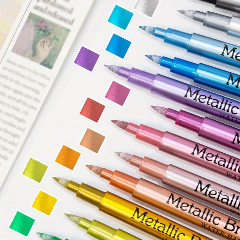 12 Colors Soft Brush Head Markers, Metal Color Pens for Rock Painting, Canvas, Wood, Ceramic, Glass, Stone, Fabric, DIY Crafts & Art Supplies