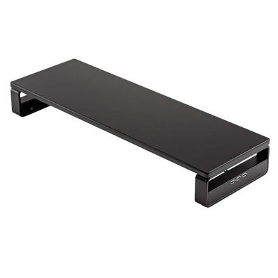 Sanwa Direct Monitor Stand with 3 USB Ports and 2 Power Strips, 60cm Wide X 20cm Deep, Black, Tabletop, Model 100-MR039BK