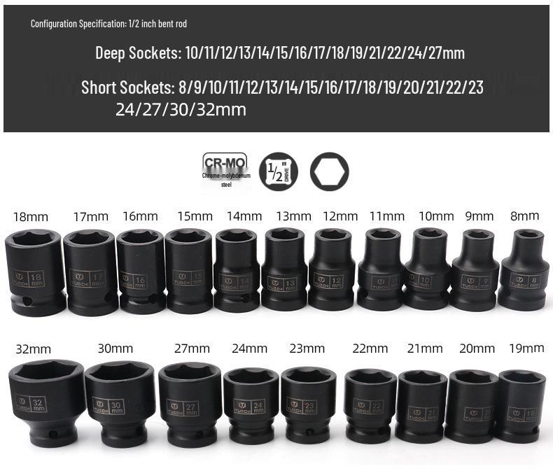 35-Piece Air-Powered 1/2" Socket Wrench Tool Set for Auto Repair.