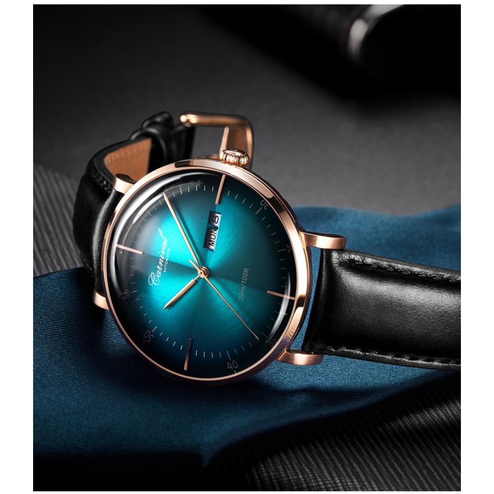 Carnival Marke 3D Gewölbtes Zifferblatt Luxus Automatikuhr für Mann Leder Wochentag Datum MIYOTA Mechanische Uhr Sport-Armbanduhr Männlich