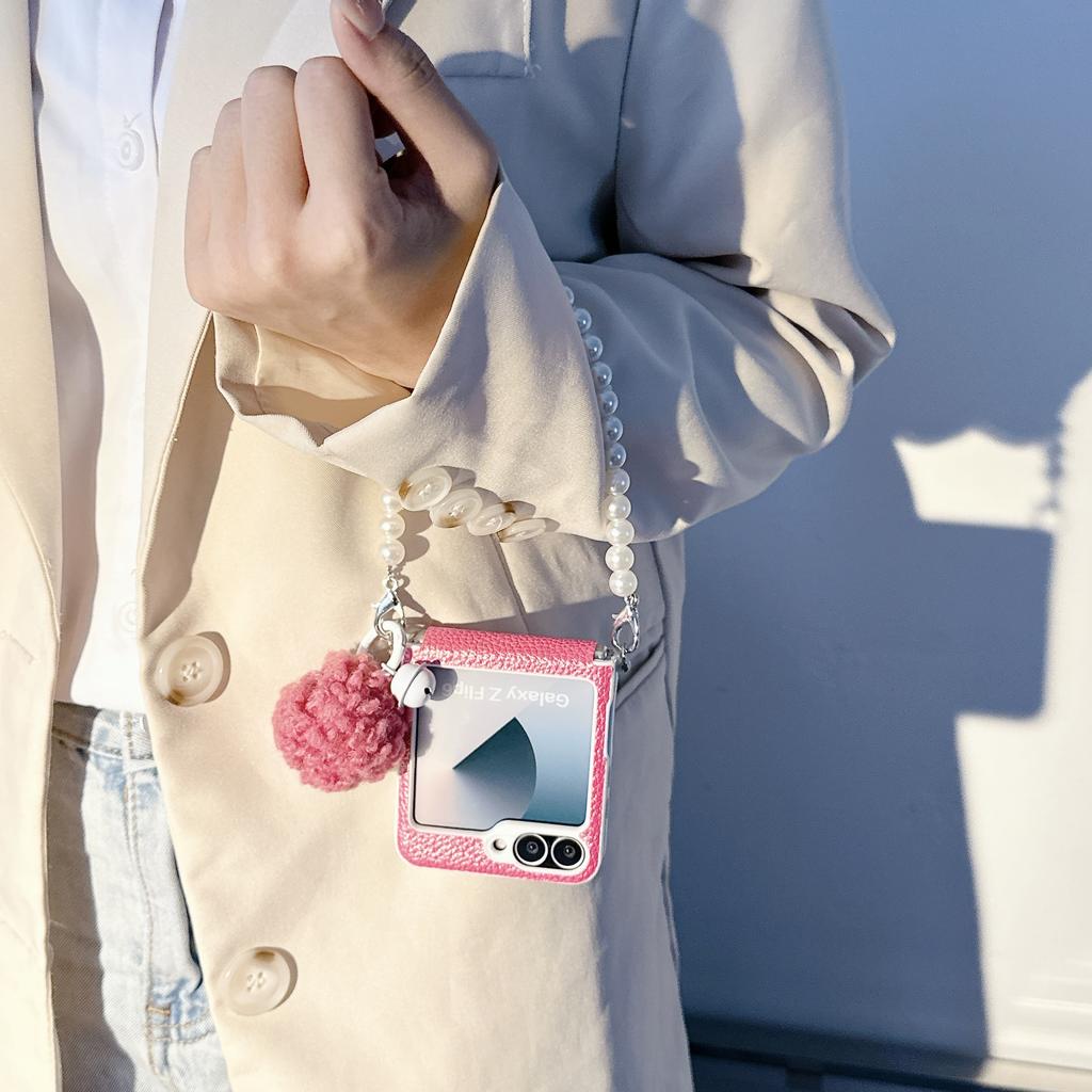 Luxury Litchi Pattern Genuine Leather Hinge Case For Samsung Z Flip 3 4 5 6 5G Flip5 Flip6 3-piece Set Hinge Cover Coque Shell