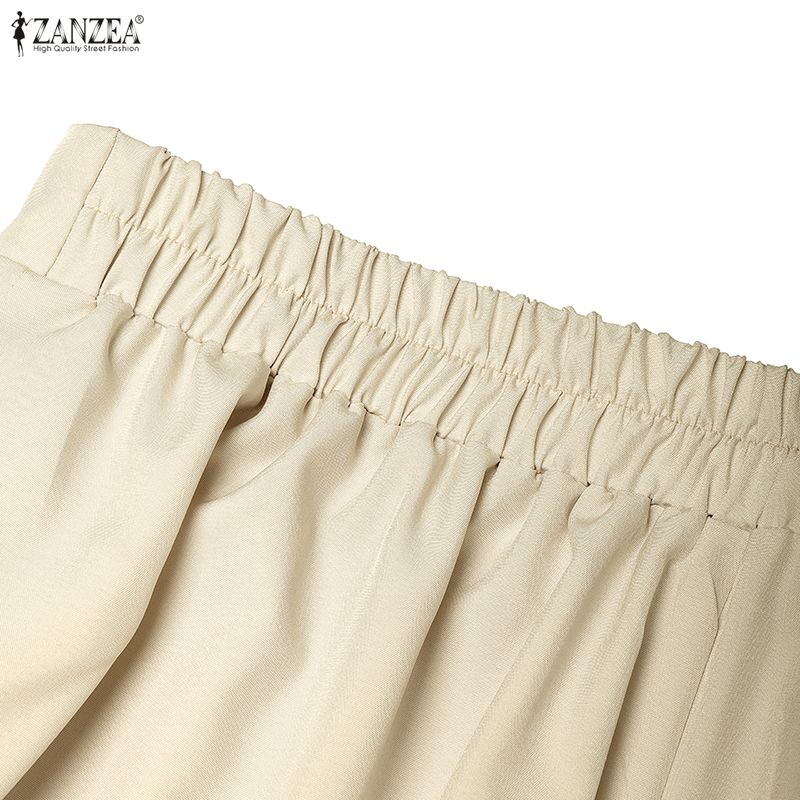 ZANZEA Women Elastic Waist Loose Casual Wide Leg Culottes Pants