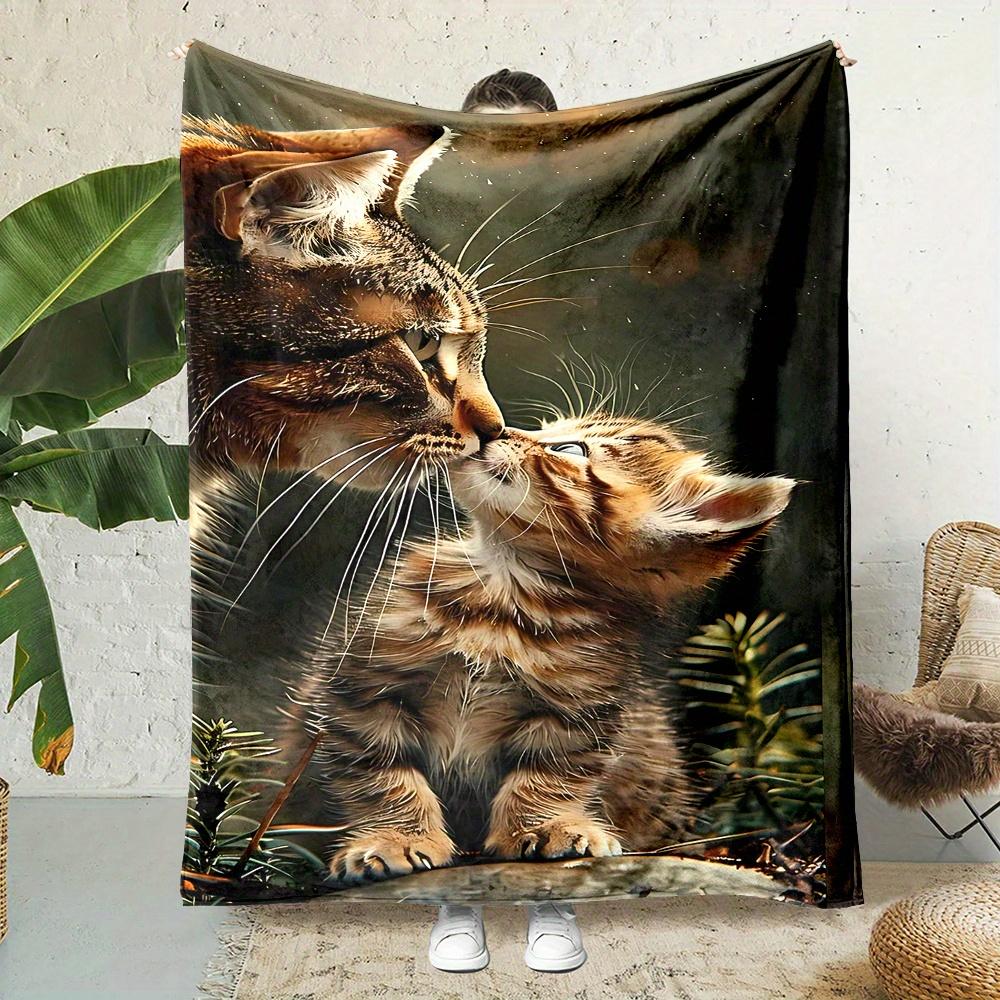 

Jungle cat kiss pattern Flannel printed blanket suitable for all seasons suitable for living room office sofa and travel 75x90cm