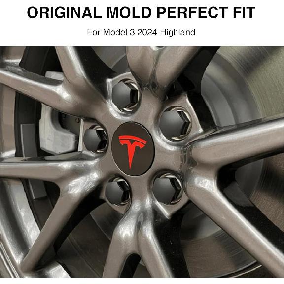 Wheel Center Hub Cap Kit With Tesla Emble Brand Center Caps For Model 3 Model Y With 20 Lug Nut Covers (4PCS) (Red)