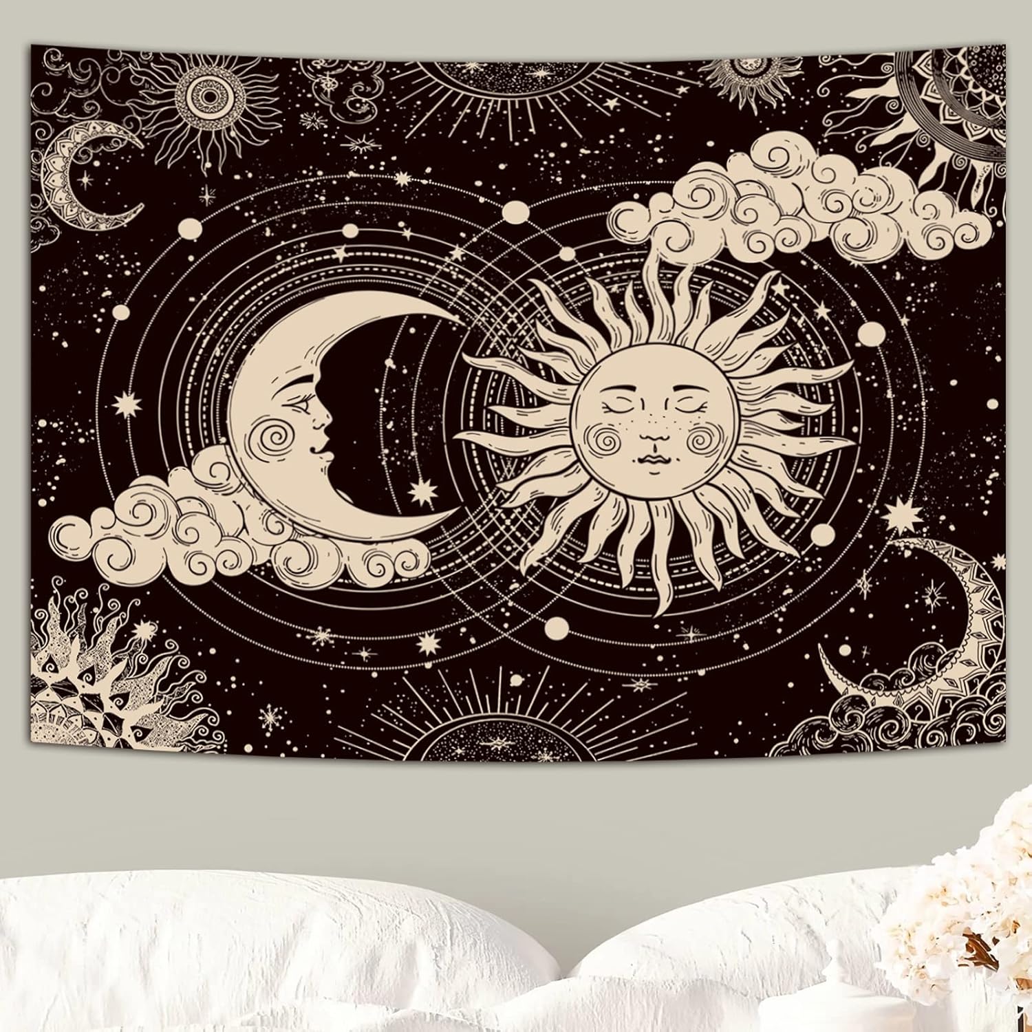 

VIKAMA Sun Moon Stars Mandala Tapestry Bohemian Style Cosmic Nebula Retro Mysterious Style Living Room Room Decoration 74x94cm(29x37in)