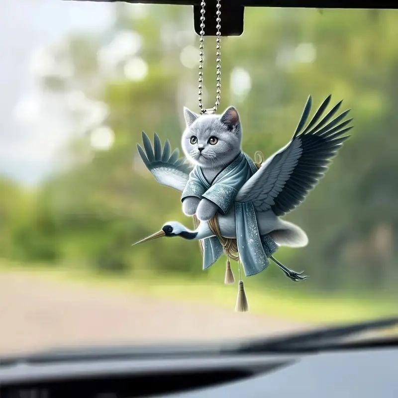 Unique Angel Acrylic Wings Cat Hanging Ornament Versatile Accessory For Car Keys And