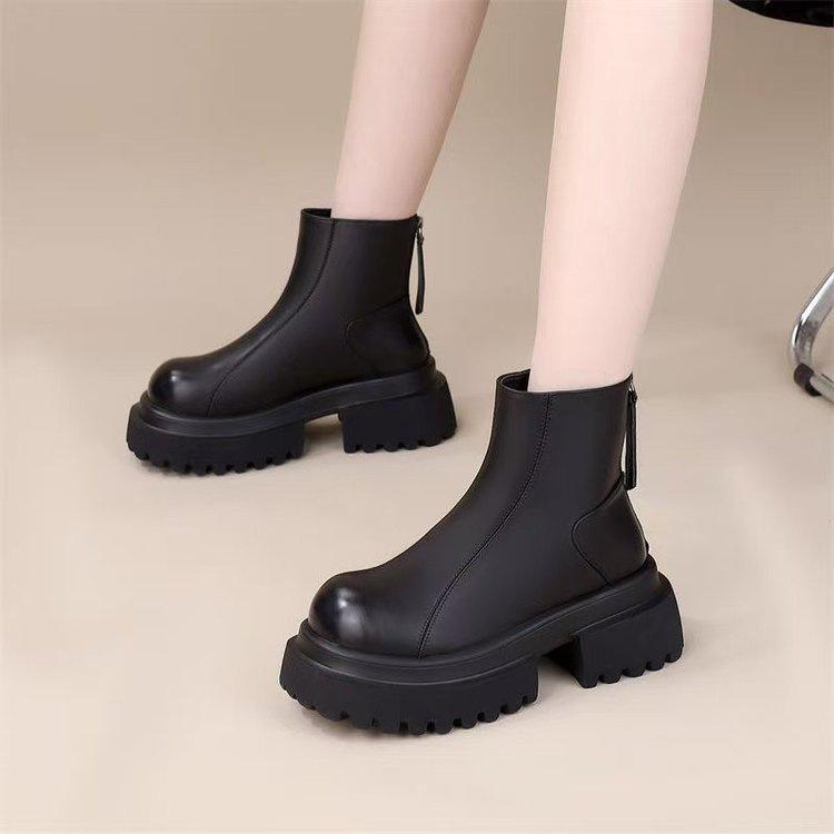 Thick-soled Chelsea Martin boots women's 2025 autumn and winter new British round head small man height-increasing zipper cigarette tube short boots