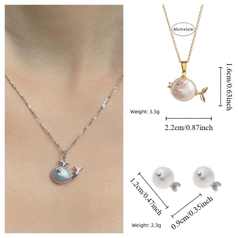 Baroque Pearl Clownfish Pearl Necklace Whale Marine Style Necklace Little Fish Ear Stud  Gift