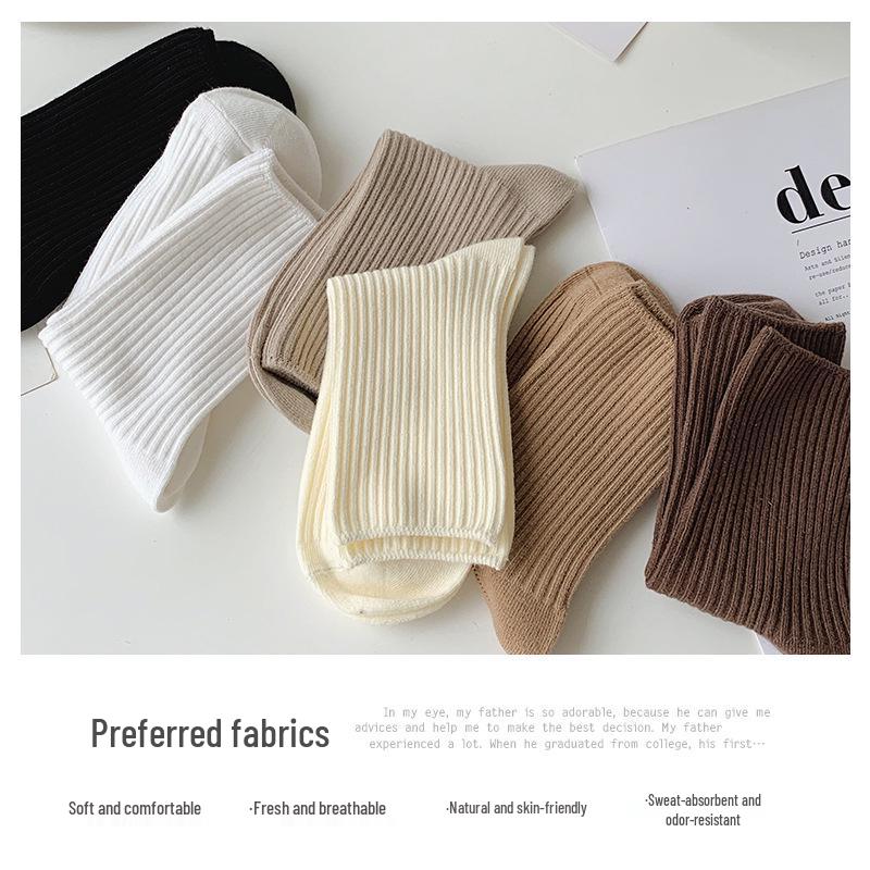 Women's Japanese Style Mid-Calf Knitted Scrunch Socks - Preppy Solid Color, Seamless, Trendy Design