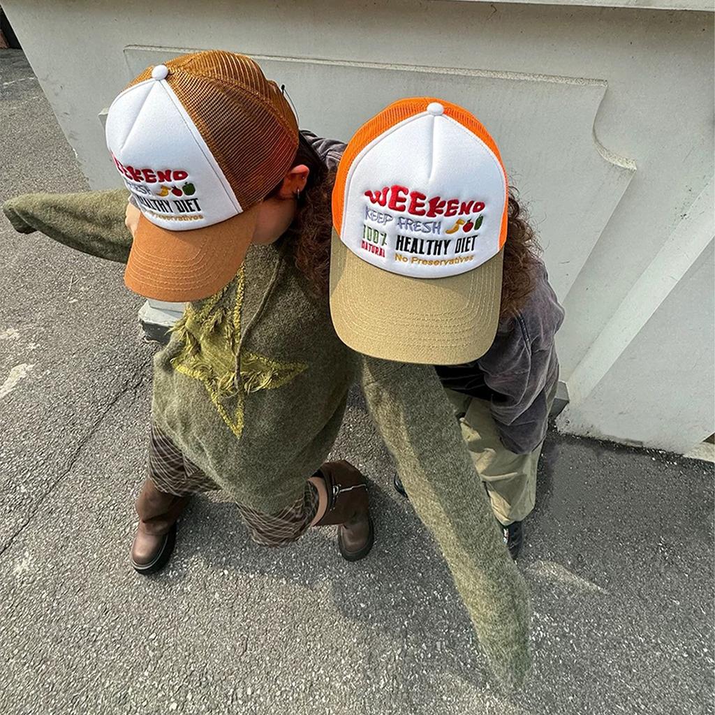 American Hip-hop Letter Embroidery Baseball Hats Sunshade New Unisex Color Block Breathable Trucker Caps Versatile Street Mesh