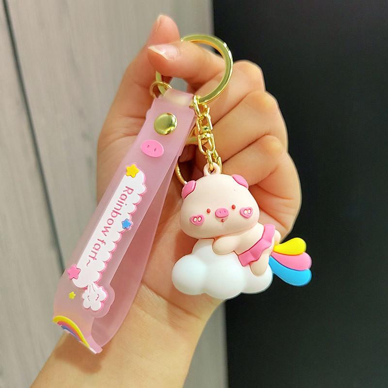 Creative Silicone Rainbow Pig Keychain Cute Cartoon Bag Accessory Perfect Gift Idea