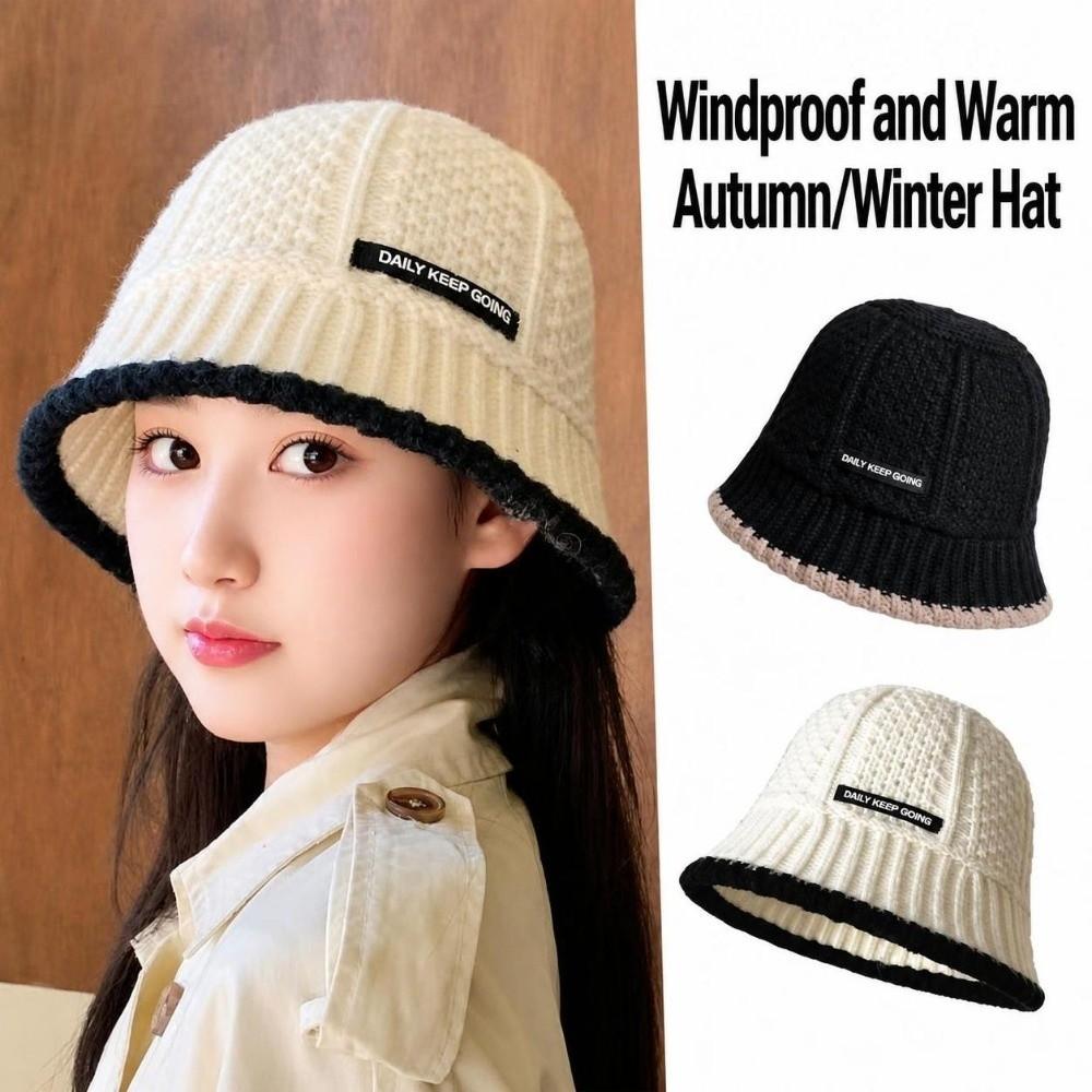 Polyester Fiber Knitted Bucket Hat Warm Yarn Bucket Cap Fashion Wool Basin Cap Daily