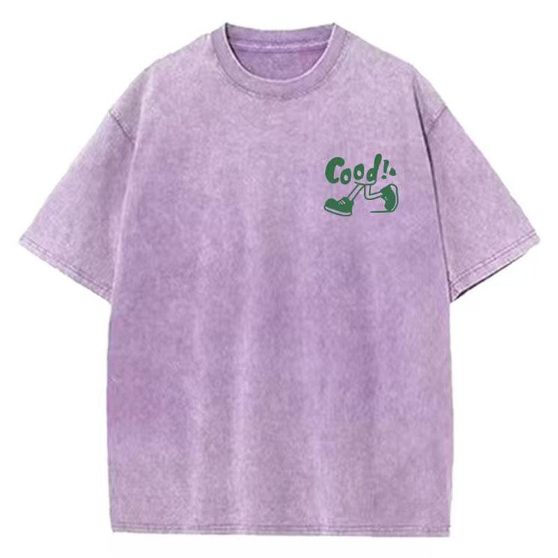 Unisex Sommer kurzärmlig g Gewicht gewaschen Retro Laufen Sport Muster Baumwollstoff reine Baumwolle locker T-Shirt