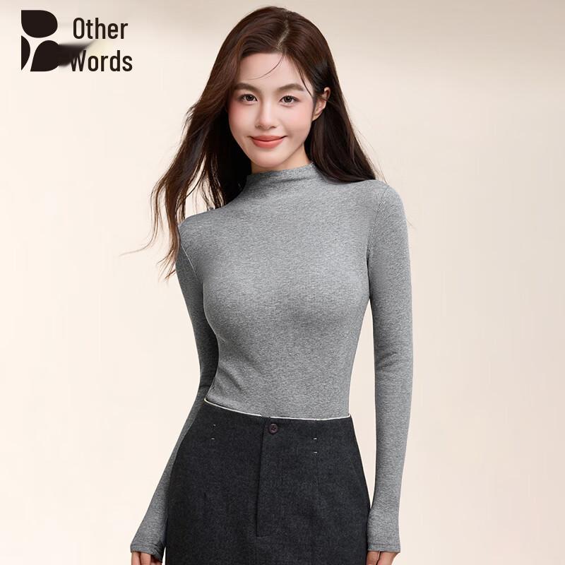 Women s Ribbed Semi-High Collar Long-Sleeve Base Layer Top XL