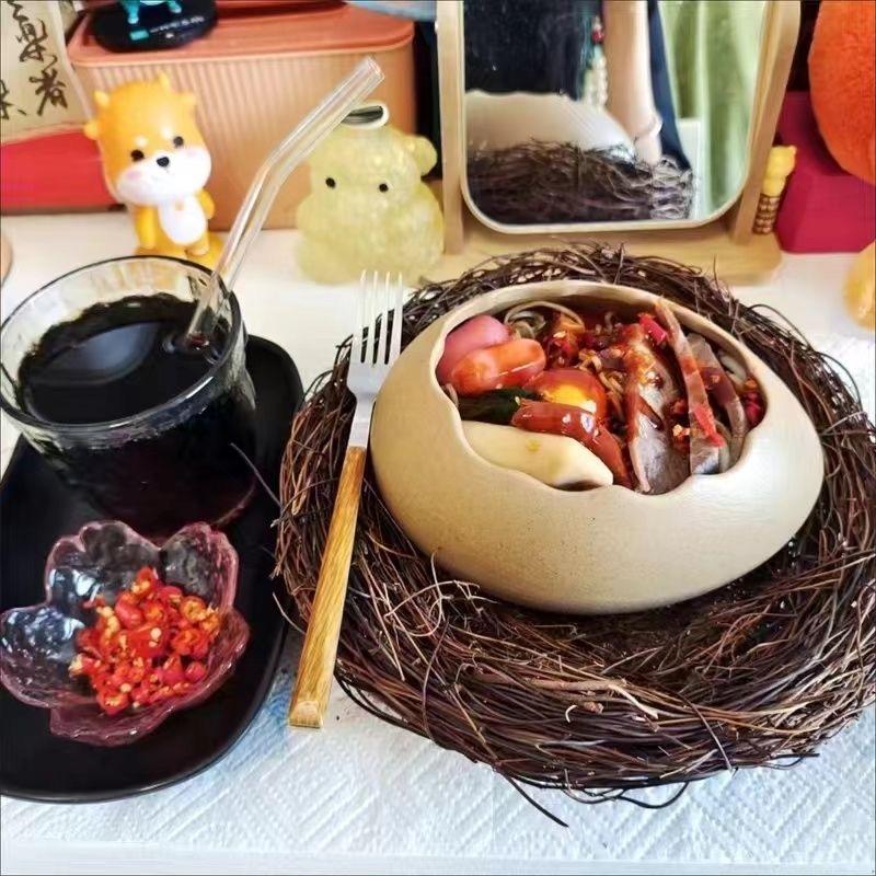 Creative INS Ceramic Eggshell Bird’s Nest Bowl – Ramen, Dessert & Snack Bowl