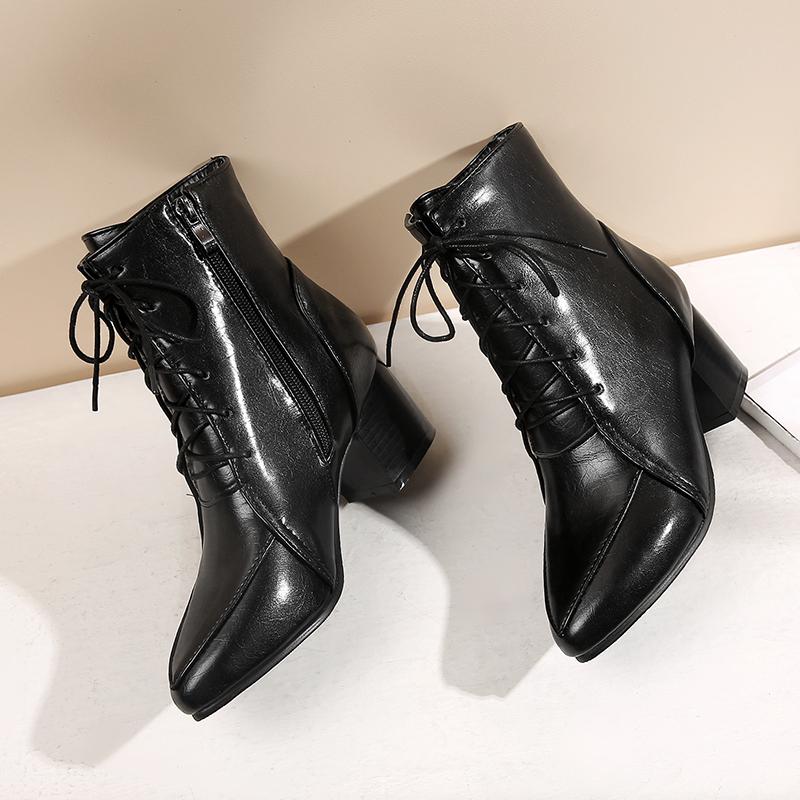 Women's High-heeled Short Boots Autumn and Winter New Simple and Comfortable Thick-heeled Solid-color Large-size Short Boots