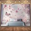 2D Romantic Cherry Blossom & Butterfly Tapestry Living Room Background Cloth