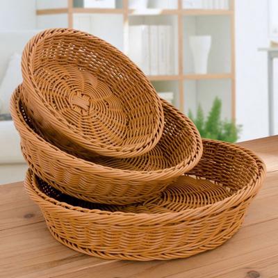Wicker Woven Round Basket Bread Tray Serving For Food Fruit Cosmetic Storage Tabletop Bathroom Storage Kitchen Organizer