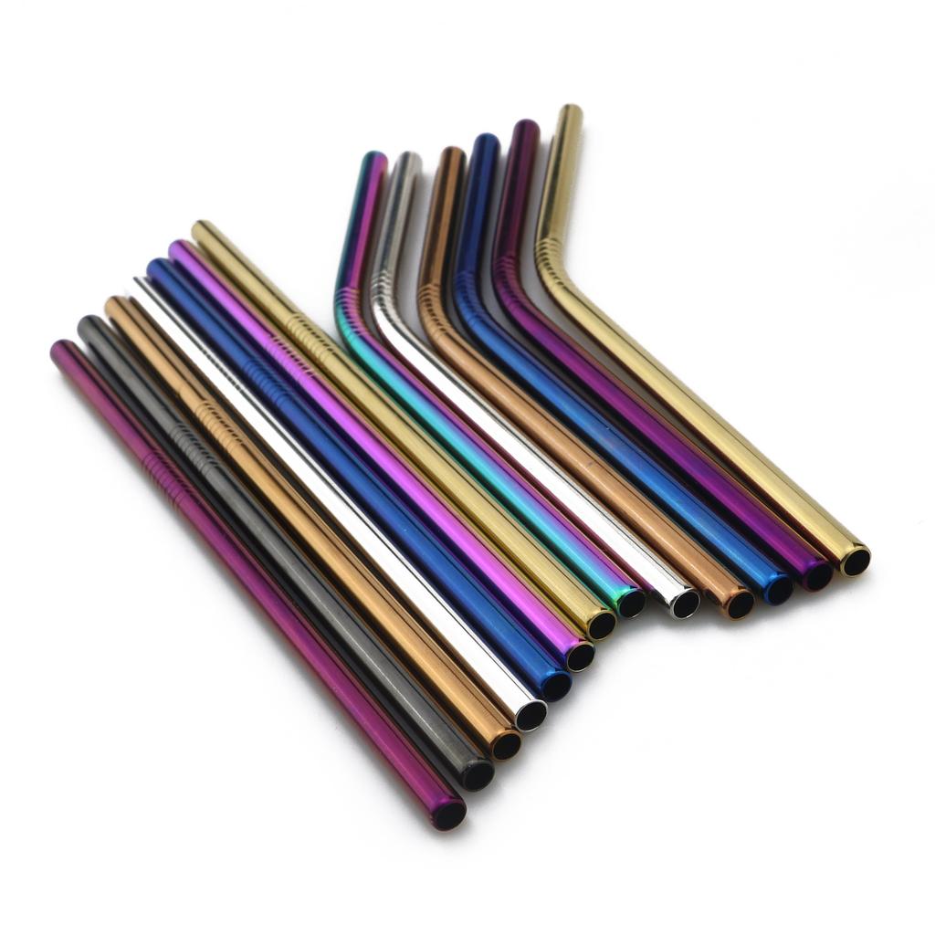 Fruit Juice Straws Mini 160mm Short Rainbow Stainless Steel Metal Straws Straight Bend Reusable Drinking Small 4Straw 1prush