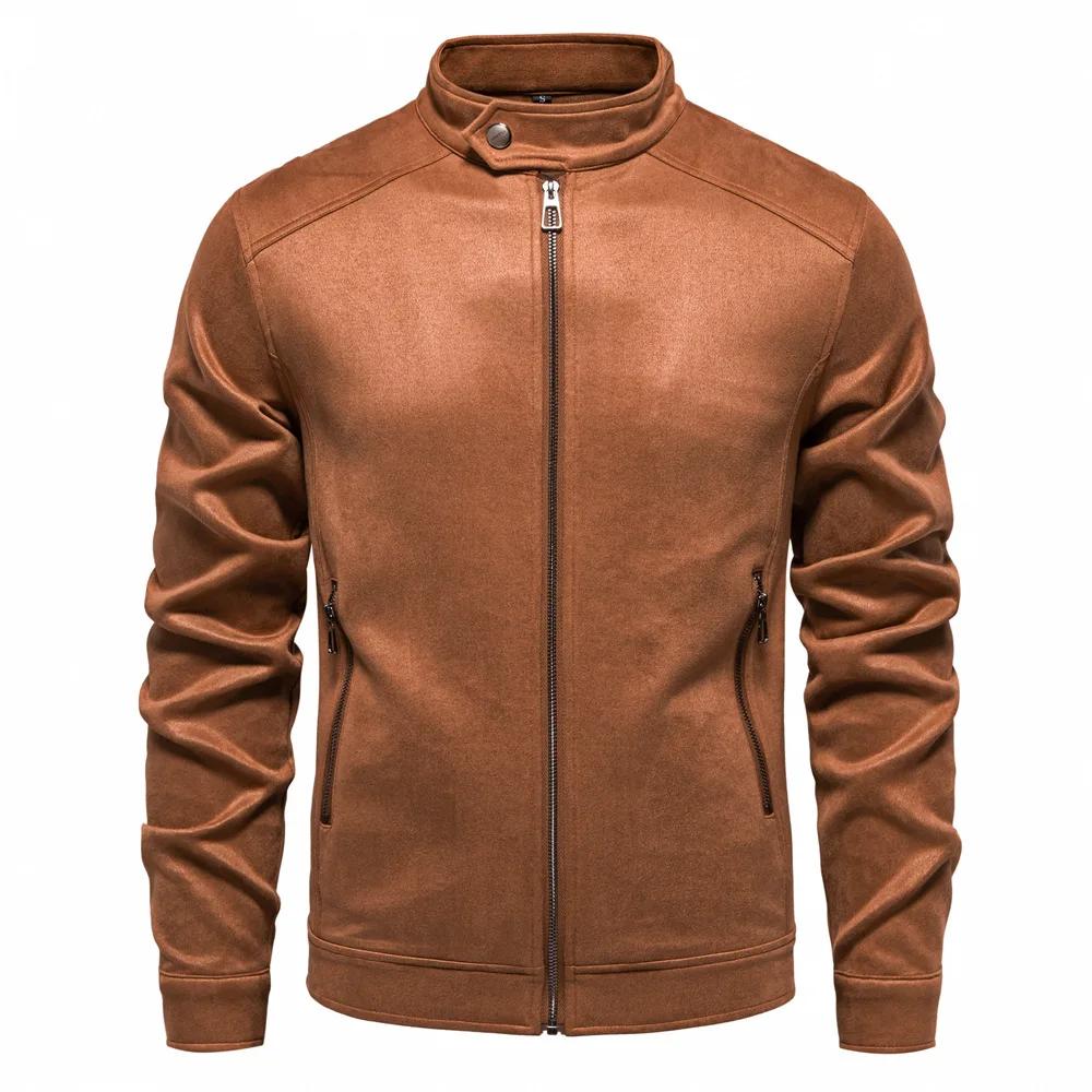 Giacca da uomo Autunno Inverno con colletto alla coreana, cerniera, scamosciata, moda, casual da lavoro, cappotto in ecopelle da uomo