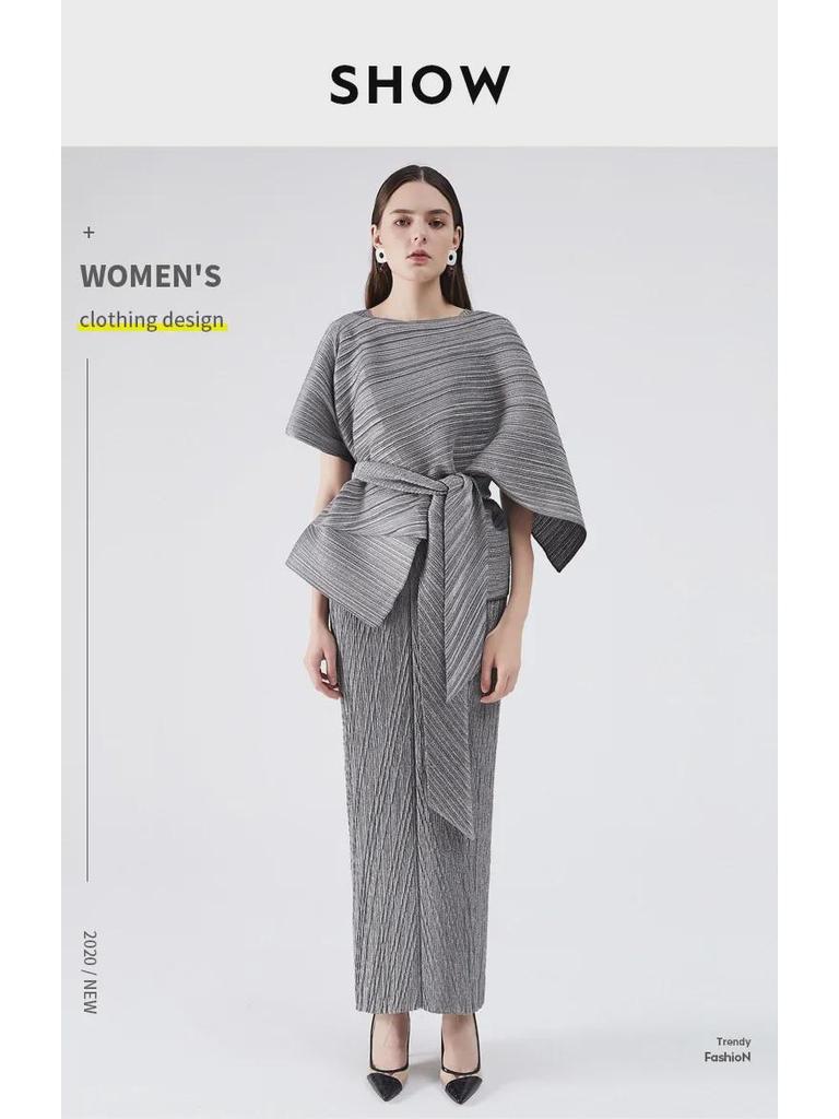 2025 Spring Women's Slim Evening Two-Piece Pleated Dress Set