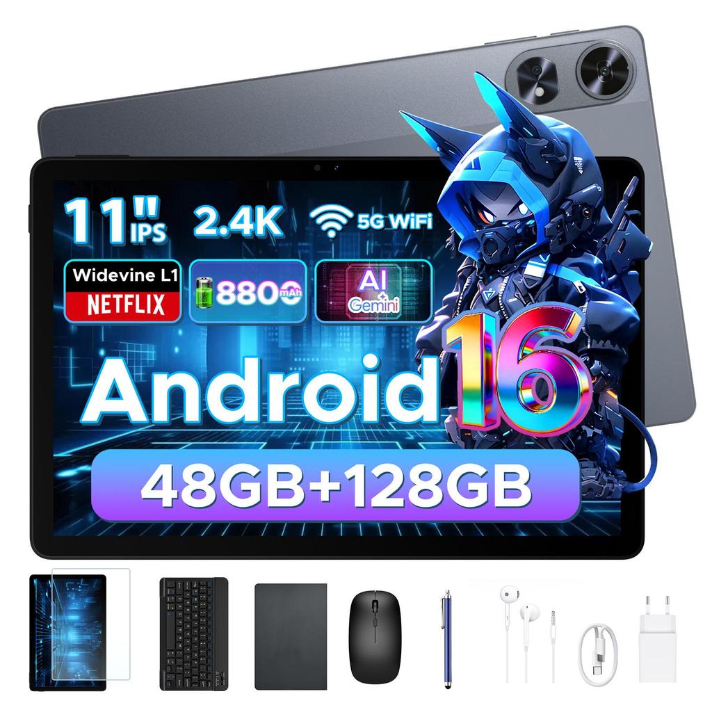 Tableta AP11 Pro Android 16, 11 inch, 48GB+128GB, 2.4K 90Hz, Octa-Core, 8800mAh, 5G WIFI, Căști, Tabletă cu Tastatură, Stilou, Mouse