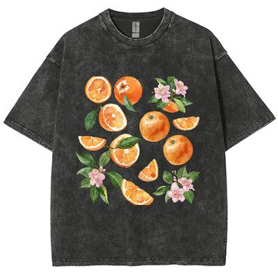 Summer Fruit Orange Print Women's T-Shirt Oversized Loose Crew Neck Unisex Short Sleeve Comfortable Cool Tee Casual Top