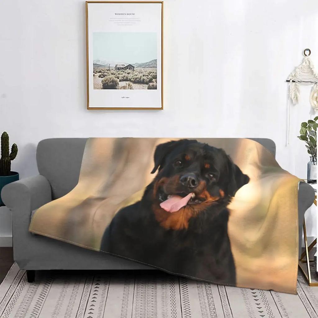 Rottweiler Dog Blanket Flannel Gift for Animal Dogs Lover Lightweight Throw Blankets for Airplane Travel Bedspread Queen Size