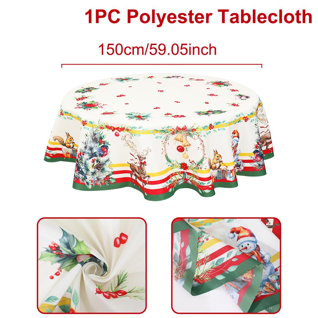 Christmas Polyester Round Tablecloth Merry Christmas Decor For Home 2025 Navidad Natal Cristmas Xmas Gift Happy NewYear 2025