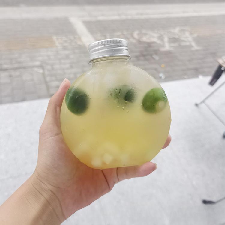 10Pcs Disposable Transparent PET Ball Shape Juice Cup Cute Drink Store Milk Tea Yogurt Packaging Kettle with Spiral Aluminum Lid