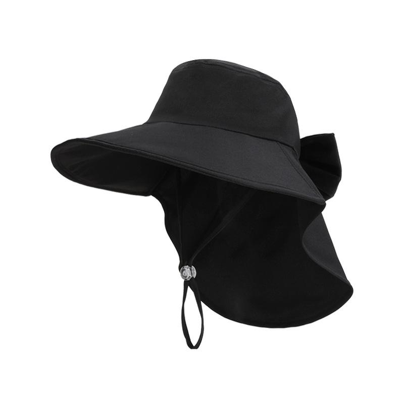 Spring and summer big eaves shawl neck protector bucket hat fashion hat women's outdoor sun hat with ponytail hole