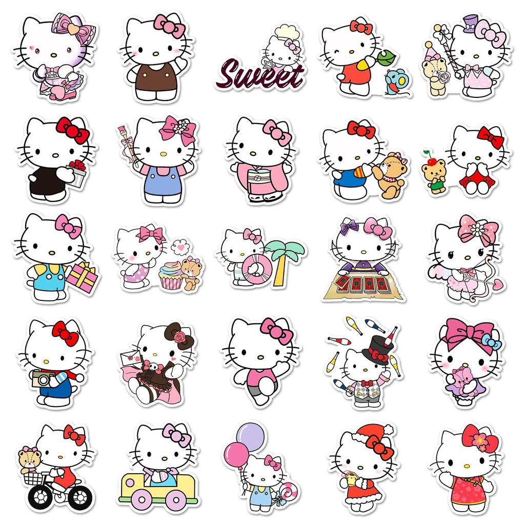 50 Hello Kitty Stickers - Sanrio Japanese Anime for Notebooks, Water Bottles, Planners