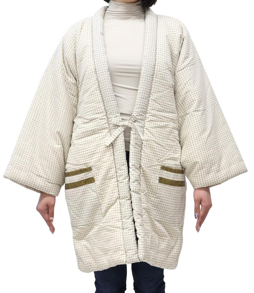 Hanten Large Size Kurume Winter Dobby Weave Cotton Bag Unisex Hanten A Pattern White [Yoneshichi] Men's Women's