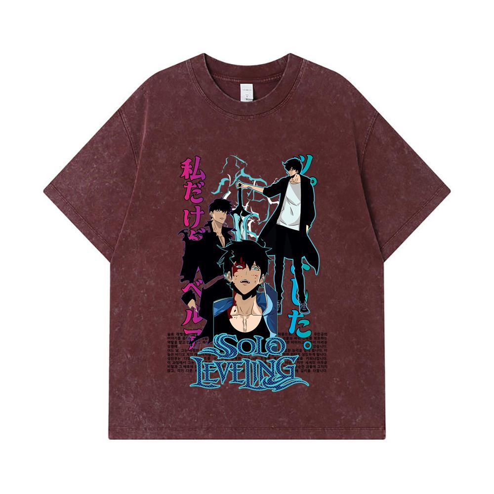 GSM Washed Tshirts  Cotton Solo Leveling V Sung JinWoo Print Unisex Heavy Cotton T Shirt S